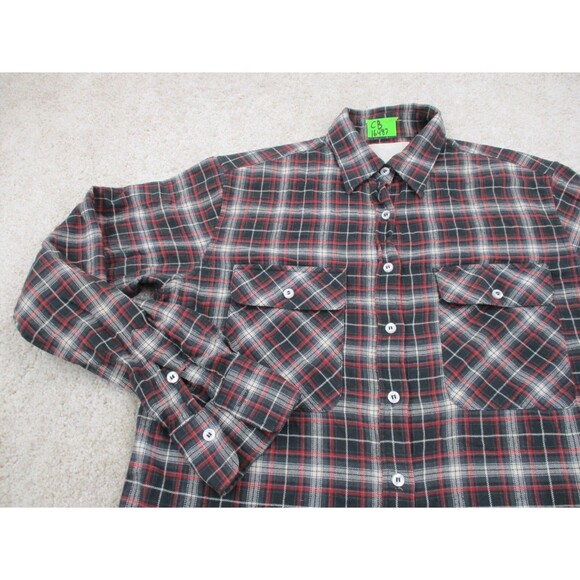 R13 Drop Neck Work Shirt Women Small S Gray Red Flannel Zip Back Button Up Italy - Picture 3 of 12